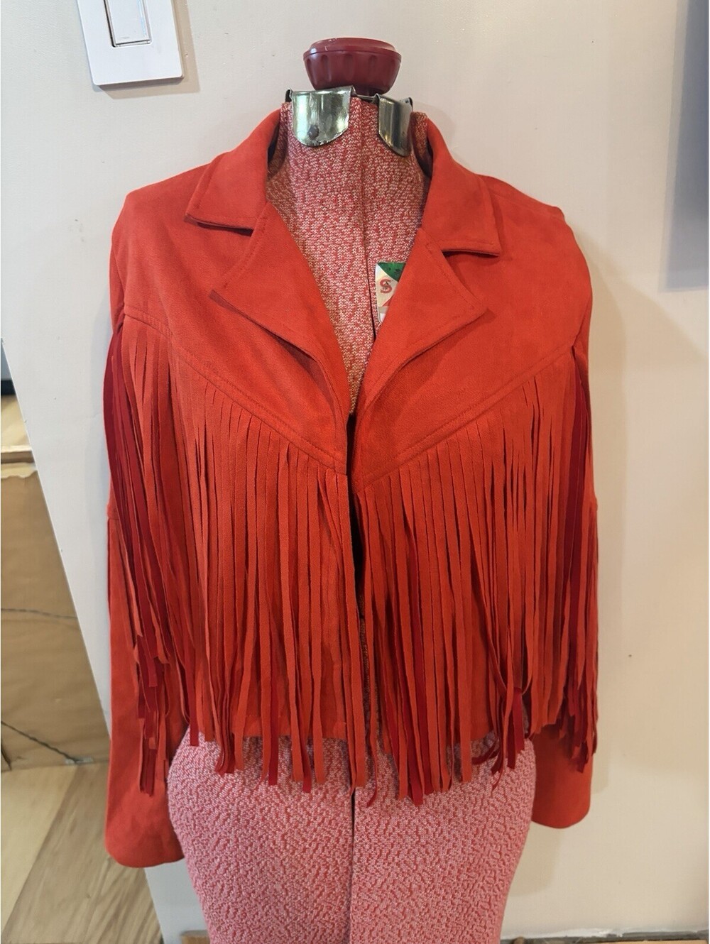 Vintage Red Faux Suede Jacket - Cropped Silhouette & Fringes